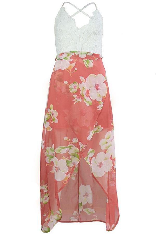 Floral Backless Criss-cross Irregular Dress