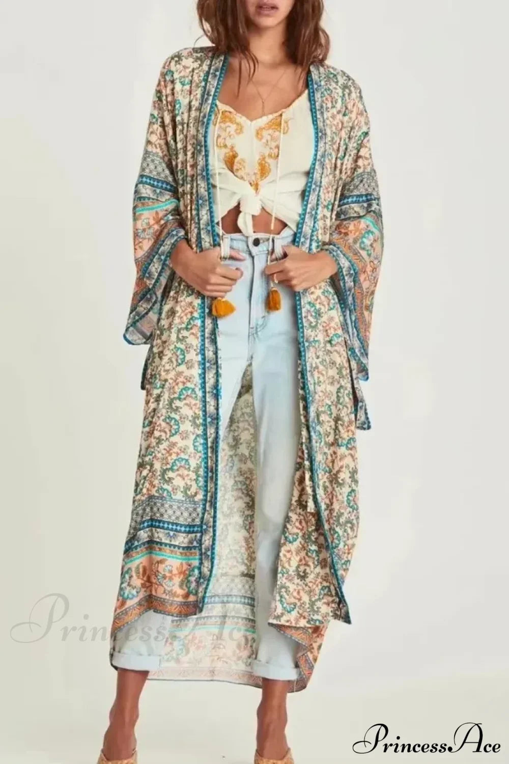 Floral Bat Sleeve Boho Kimono Dress