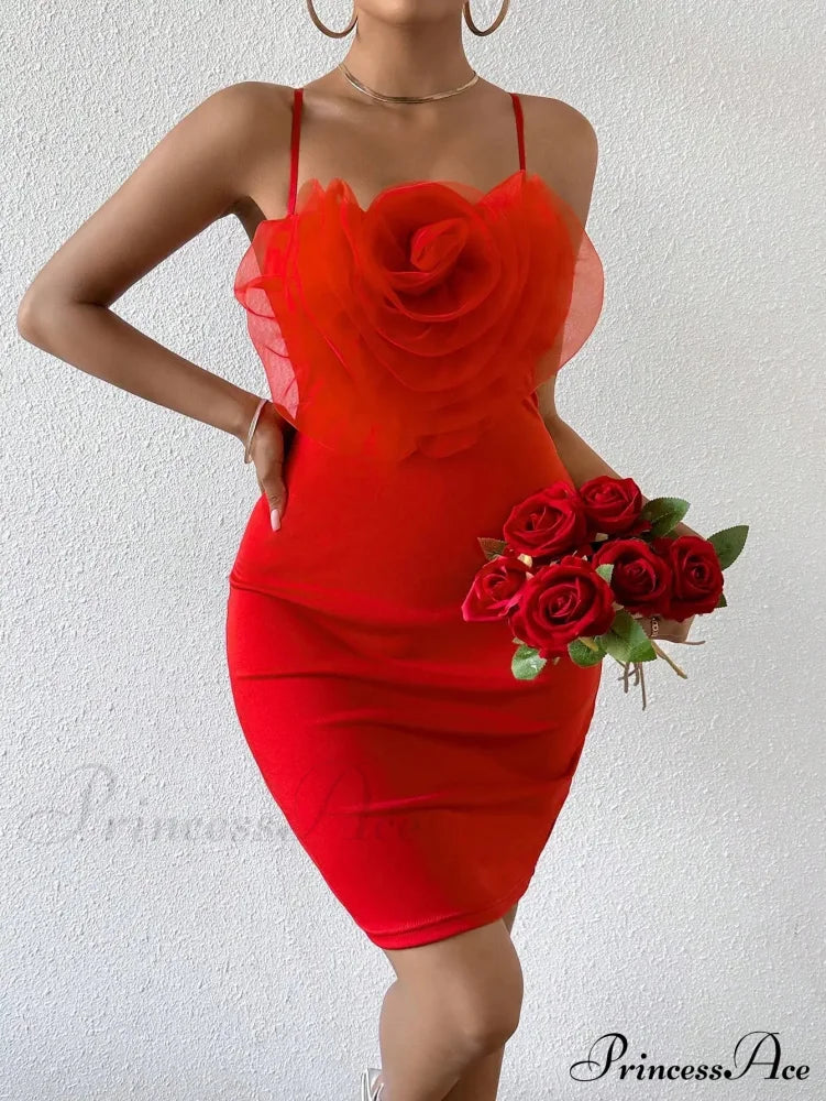 Floral Cami Braces Backless Red Christmas Party Dress