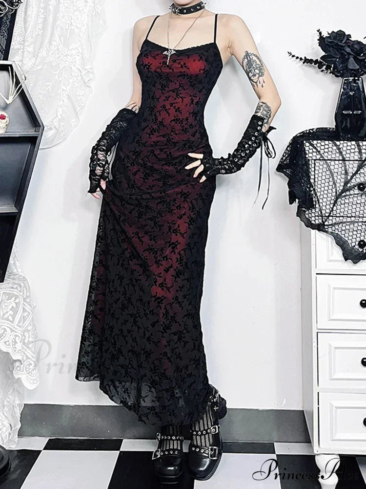 Floral Flocking Sleeveless Lolita Fairy Vintage Witchy Camisole Grunge Harajuku Dress