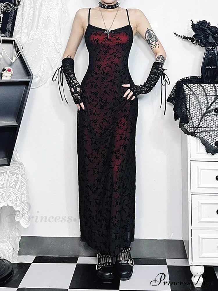 Floral Flocking Sleeveless Lolita Fairy Vintage Witchy Camisole Grunge Harajuku Dress