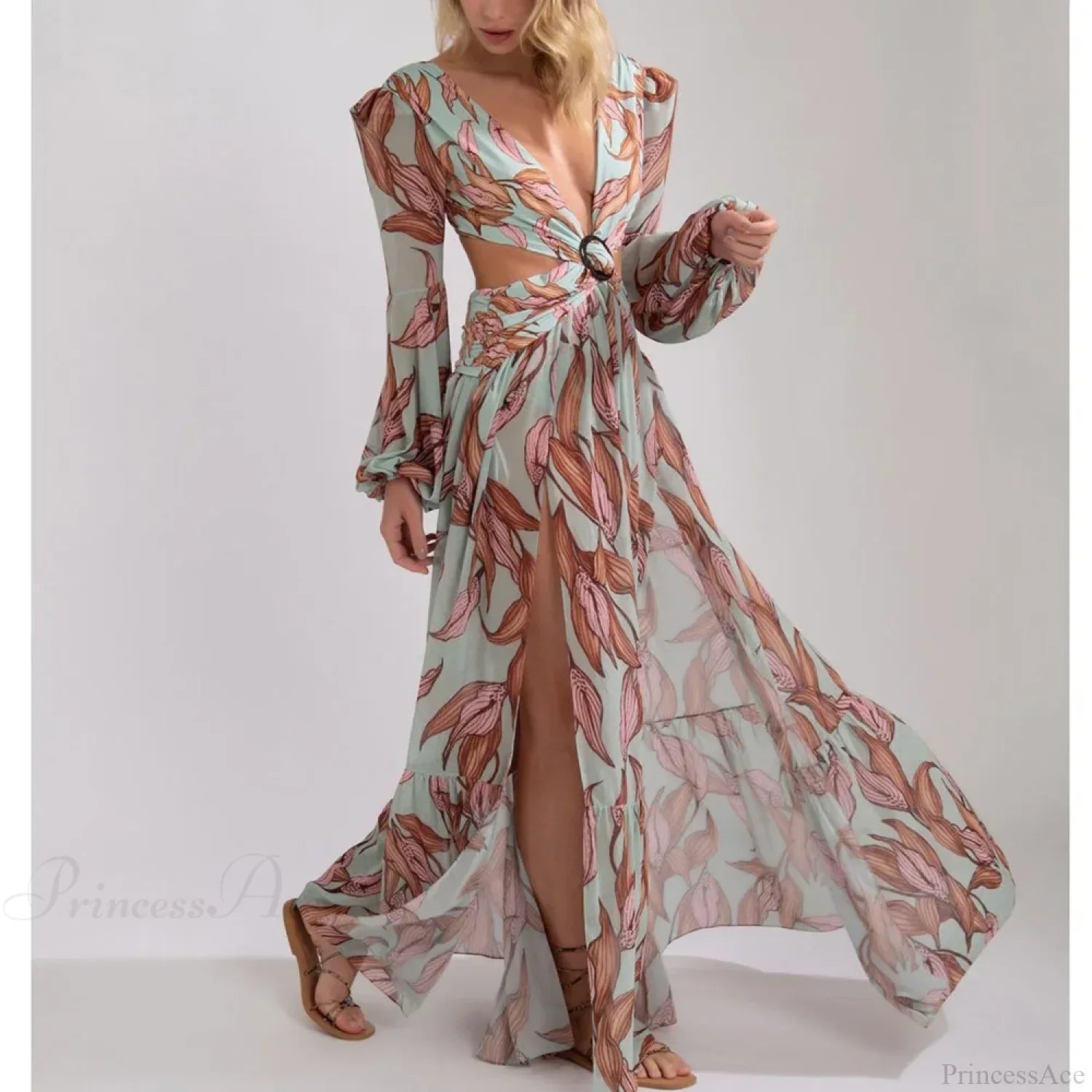 Floral Long Sleeve Beach Kimono Cover Up