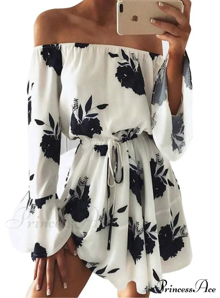 Floral Print Backless Summer Dress L / Black Party Dresses-L