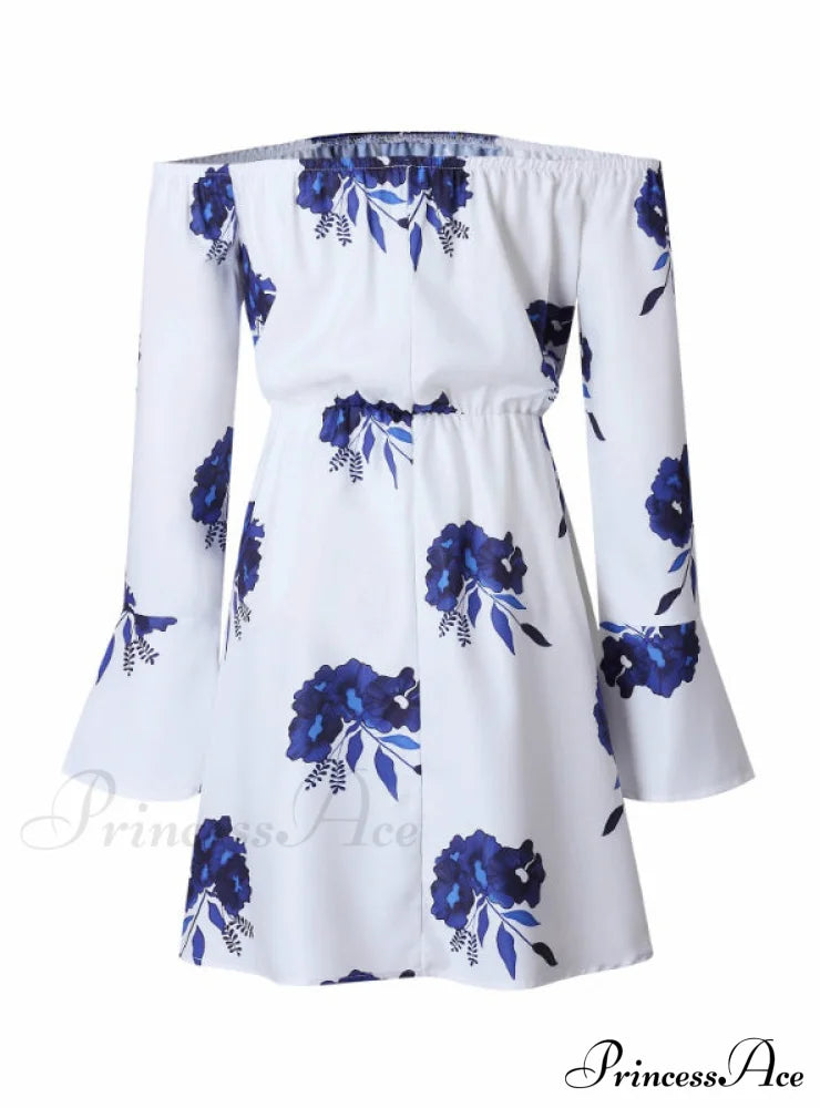 Floral Print Backless Summer Dress M / Blue Party Dresses-L