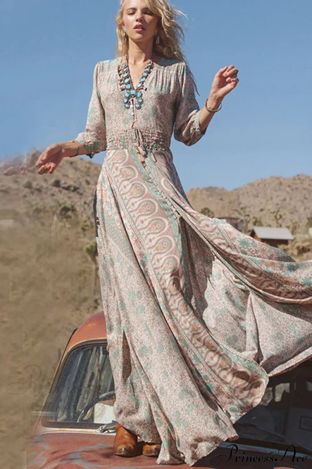 Floral Print Chiffon Boho Dress