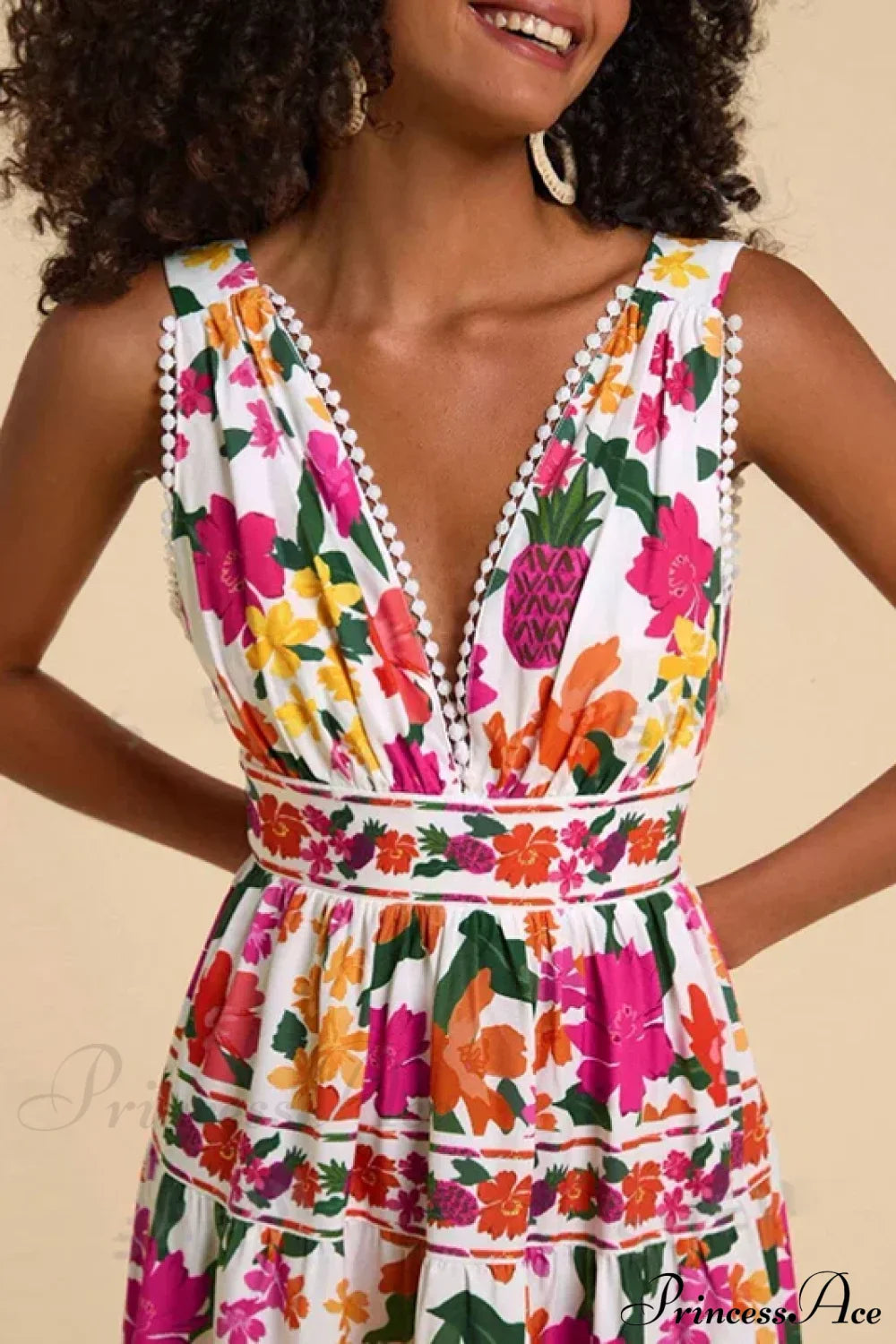 Floral Print High Waist Bohemian Beach Dress