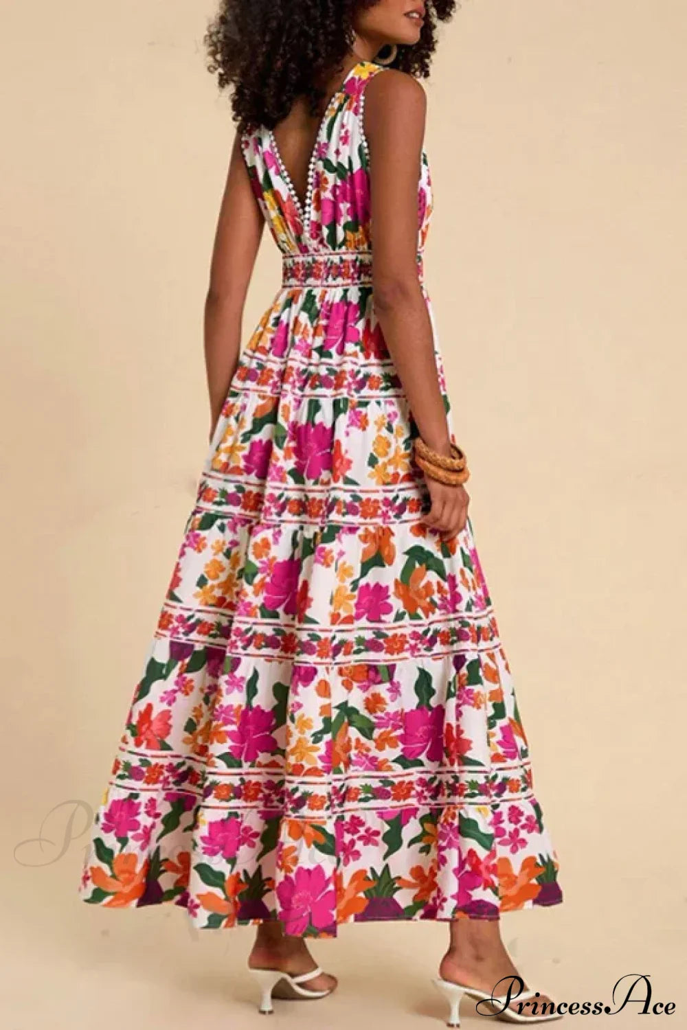 Floral Print High Waist Bohemian Beach Dress
