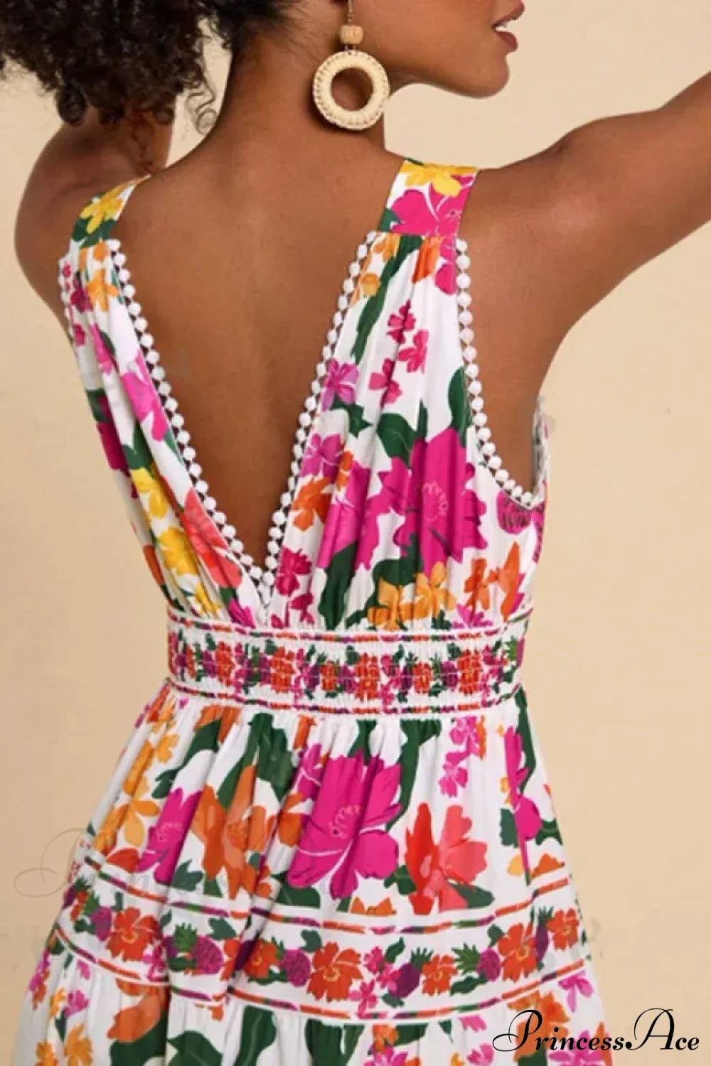 Floral Print High Waist Bohemian Beach Dress