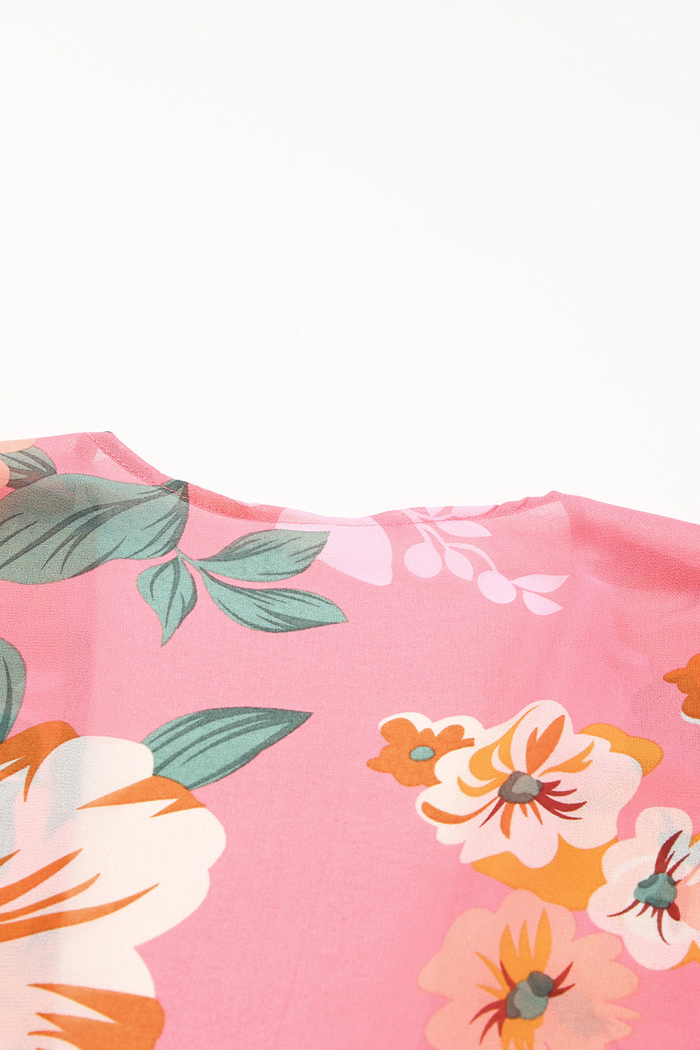 Floral Print Ruffled 3/4 Sleeve Loose Fit Kimono Fashionpara