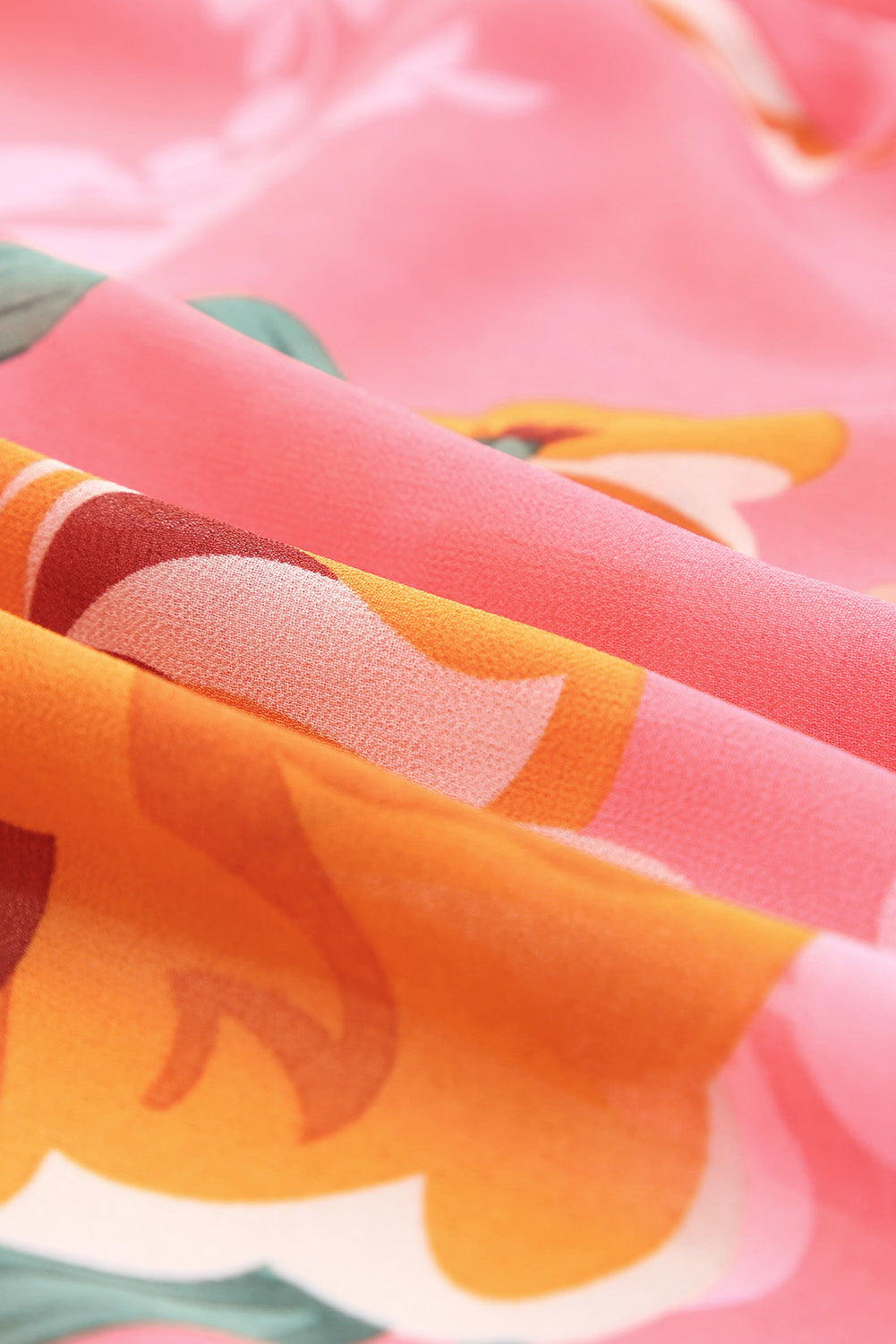 Floral Print Ruffled 3/4 Sleeve Loose Fit Kimono Fashionpara