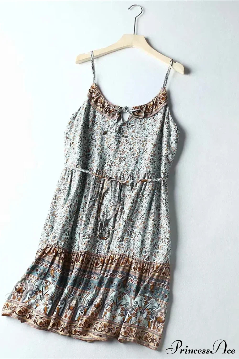 Floral Print Sleeveless Summer Rayon Mini Boho Dress light blue / S bohodress-250126