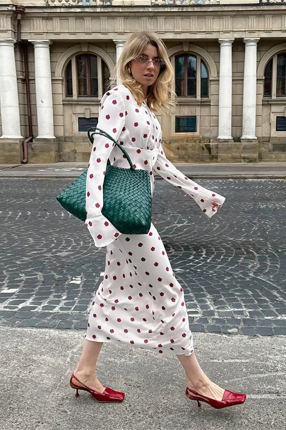 Floral Print Long Sleeve Belted Midi Dress
