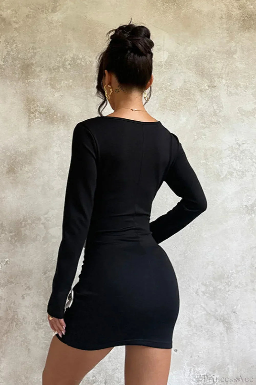 Floral Appliqué Square Neck Long Sleeve Bodycon Mini Dress 4