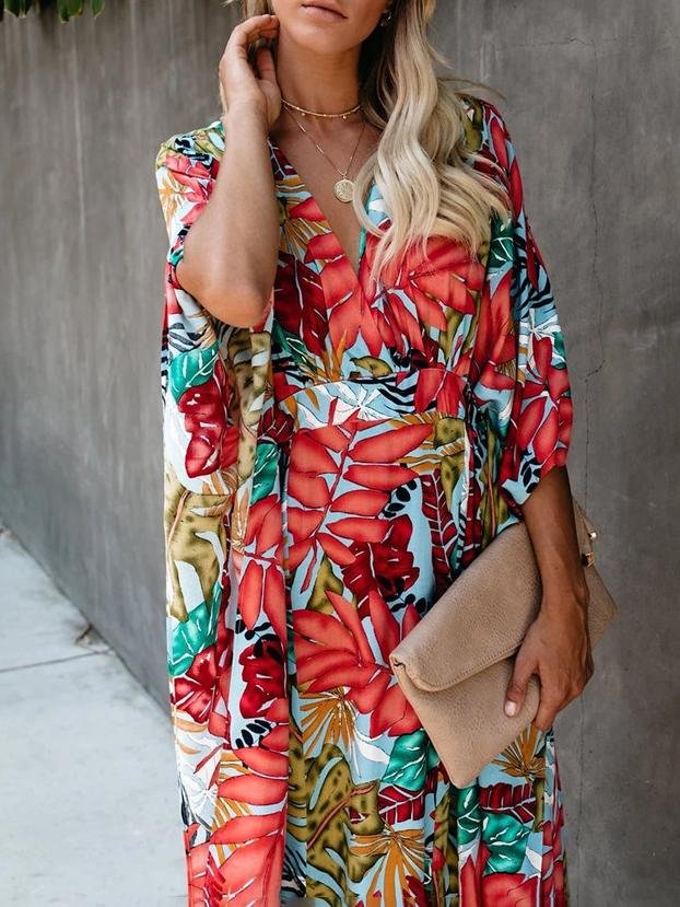 Flower Beach Blouse Sun Protection Robe-style Dress - Fashionpara