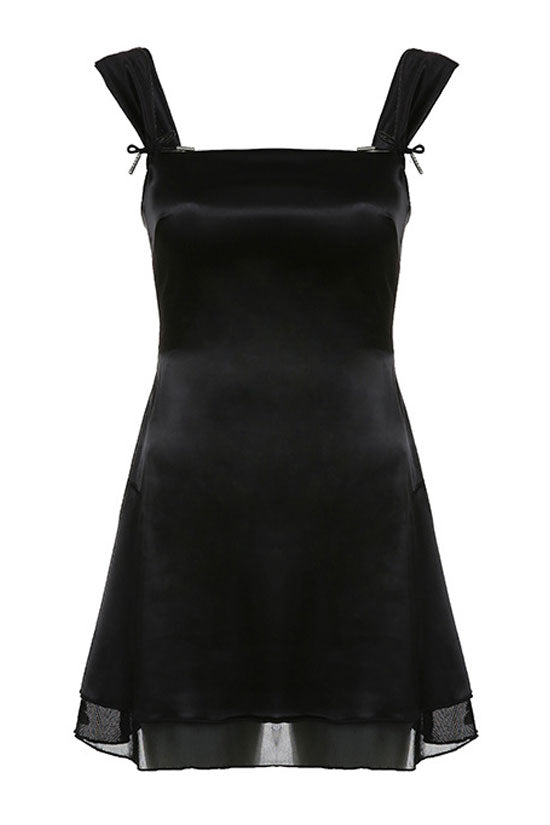 Flowy Four Way Square Neck Fit & Flare Chiffon Mini Summer Sundress - Black  Fashionpara