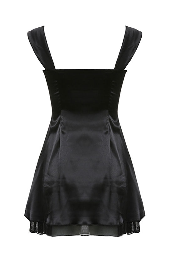 Flowy Four Way Square Neck Fit & Flare Chiffon Mini Summer Sundress - Black  Fashionpara