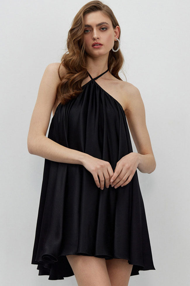 Satin Halter Neck Criss Cross Back Swing Mini Dress 2