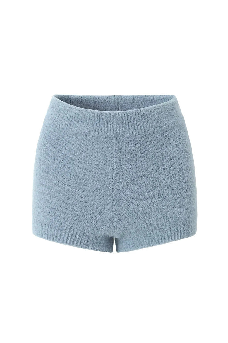 Fluffy Soft Solid Color High Waist Full Coverage Ribbed Knit Shorts - Fashionpara