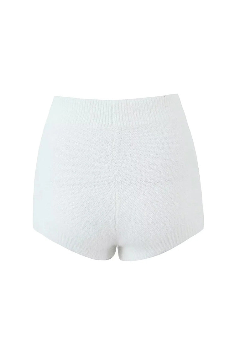 Fluffy Soft Solid Color High Waist Full Coverage Ribbed Knit Shorts - Fashionpara