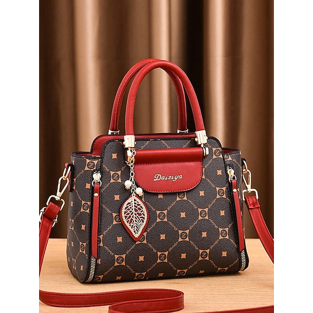 Accents Elegant Faux with Red and Leather Handbag