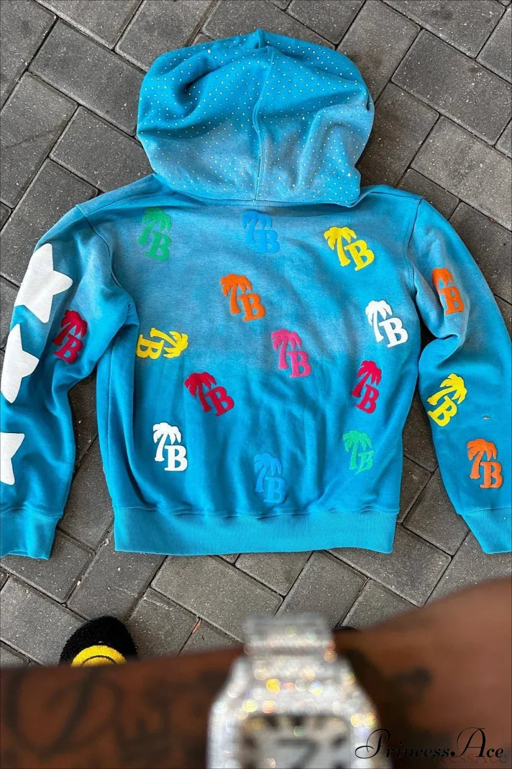 Foam Letter Print Hip-Hop Zip Hoodie