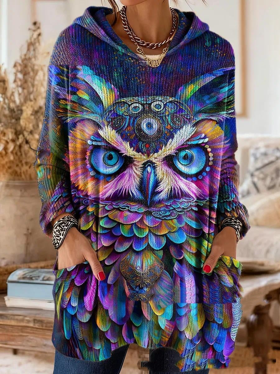 Hooded Medallion Print Long Sleeve Pocket Tunic Top 3