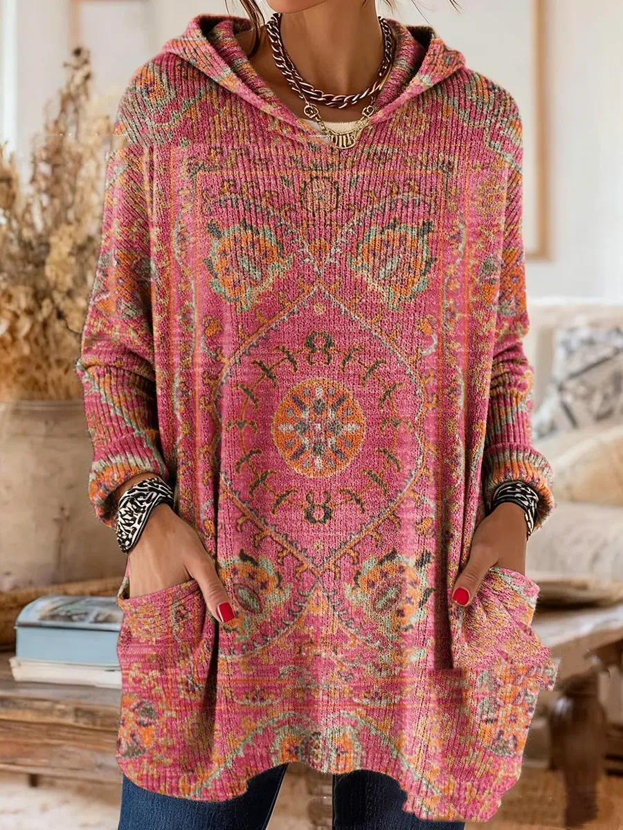 Hooded Medallion Print Long Sleeve Pocket Tunic Top 5