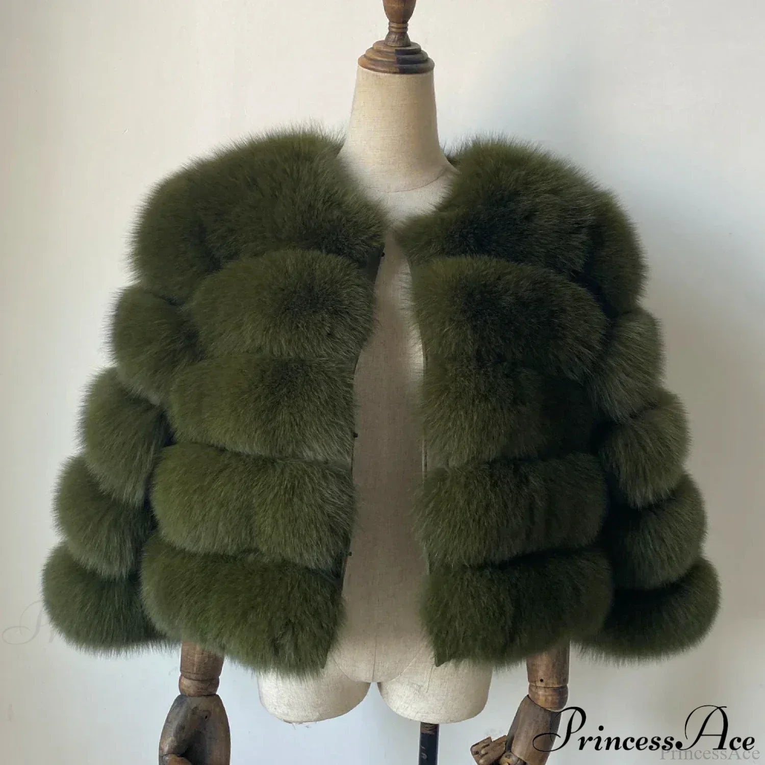 Fox Fur Winter Cold Weather Coat army green / S