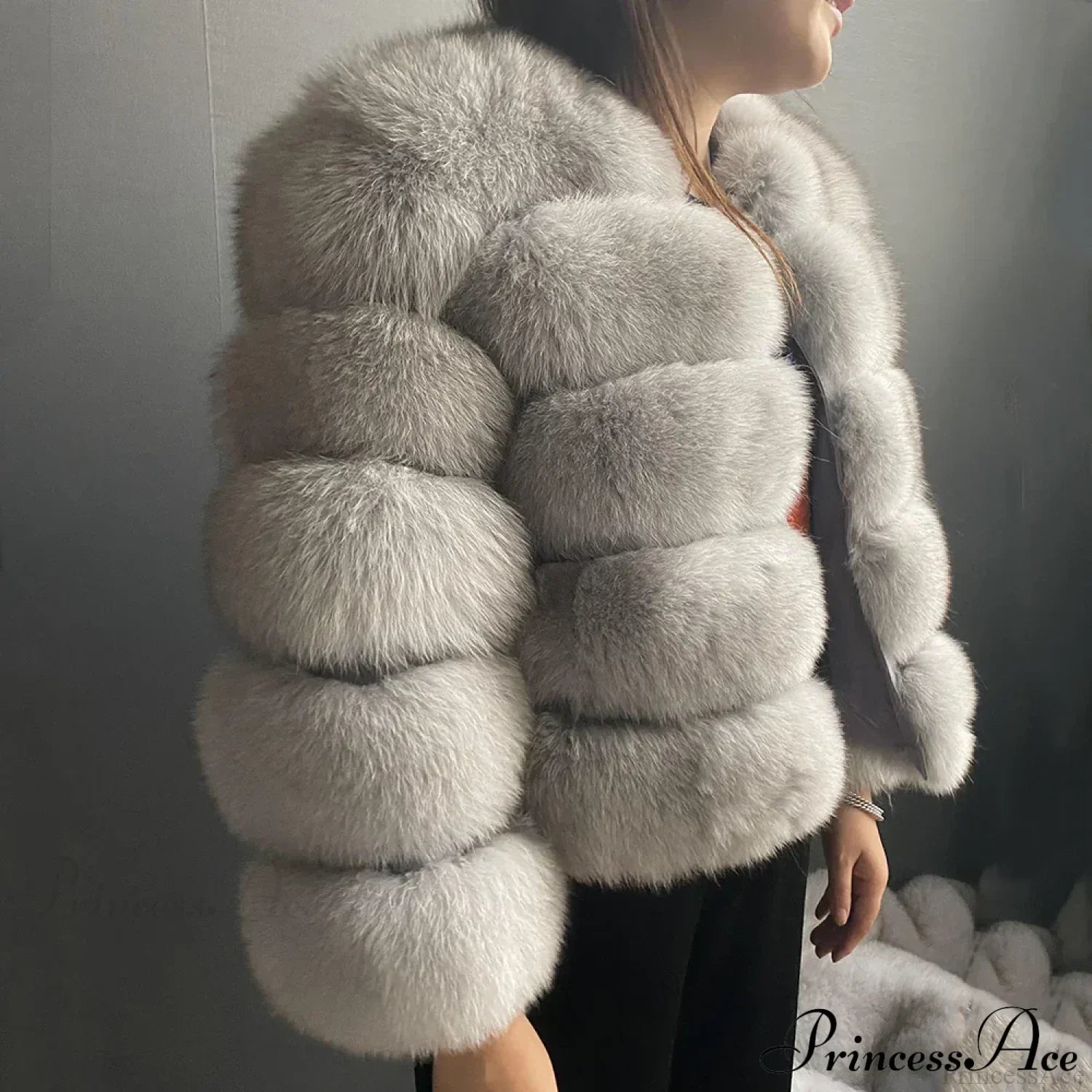 Fox Fur Winter Cold Weather Coat Light grey / S