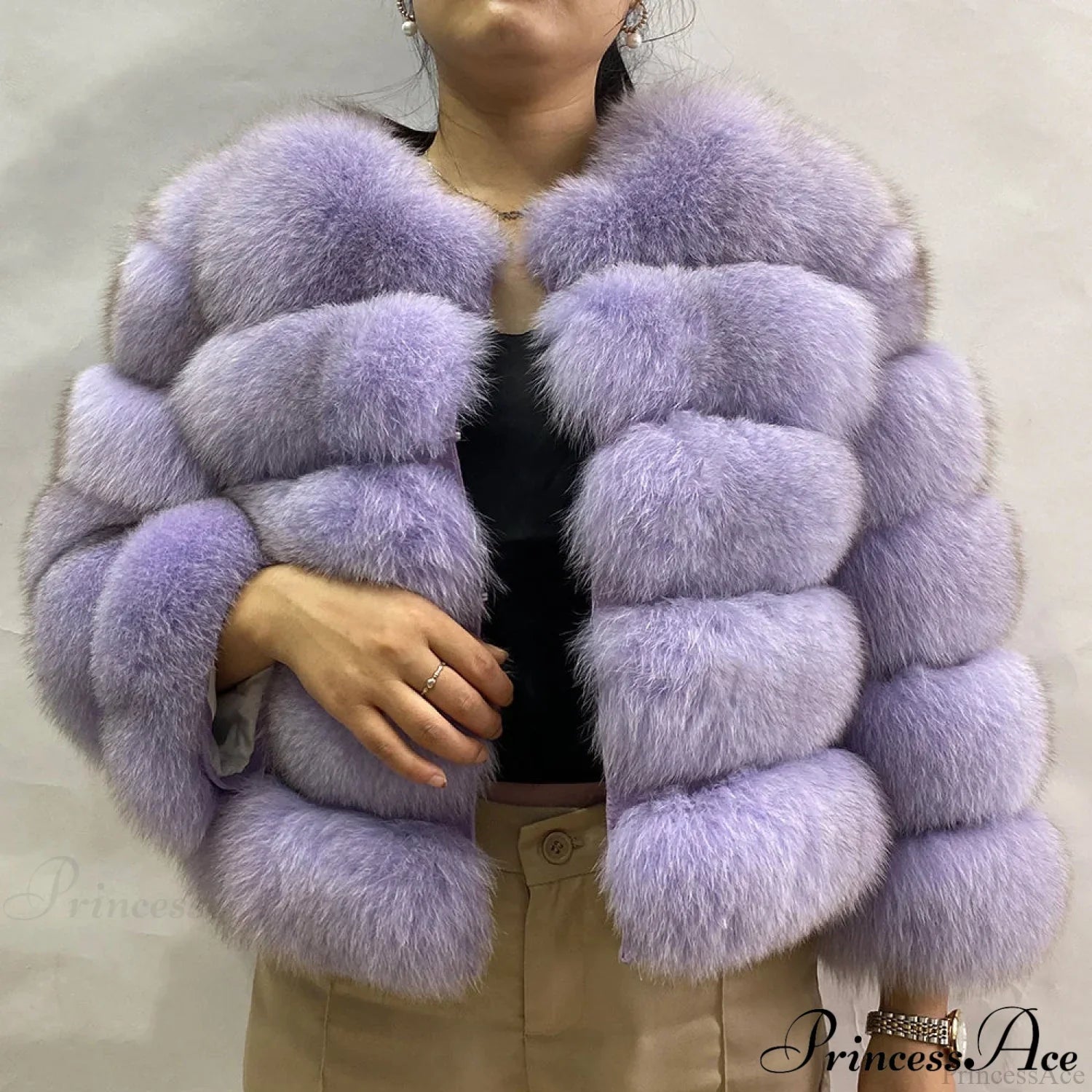 Fox Fur Winter Cold Weather Coat light purple / S