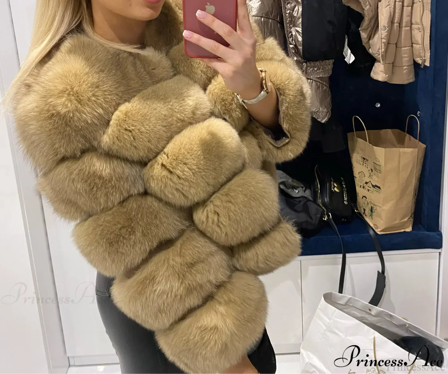 Fox Fur Winter Cold Weather Coat Mocha / S