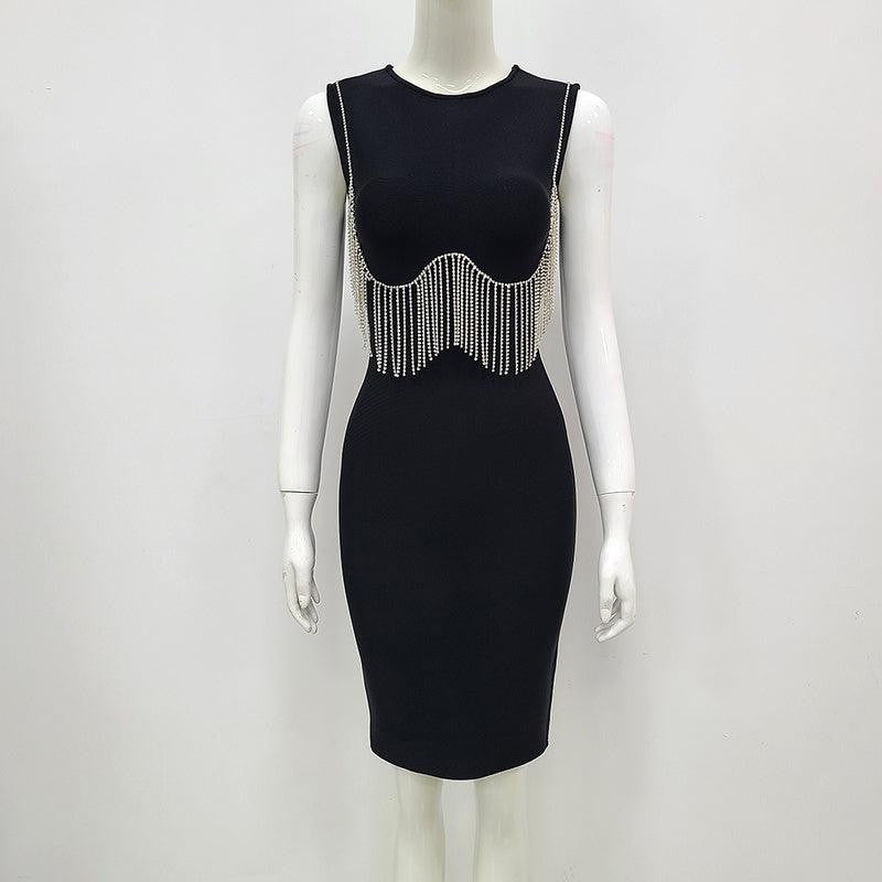 KittenAlarm - Franci Embellished Tassel Rhinestone Sleeveless Dress