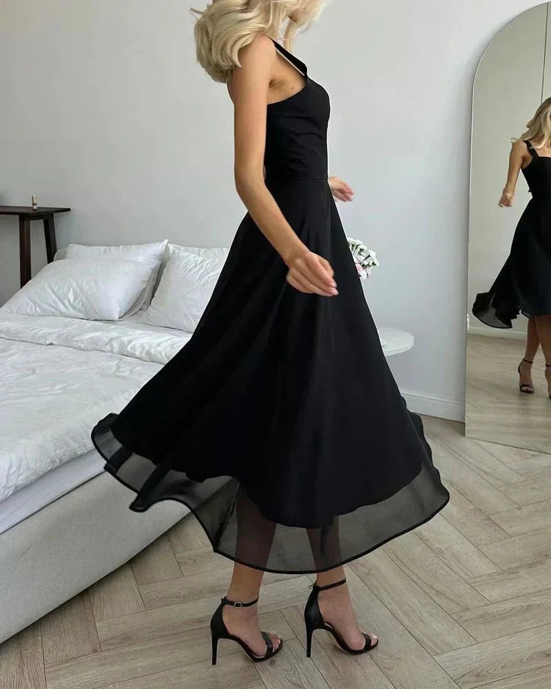Square Neck Sleeveless Corset Seam A-Line Chiffon Midi Dress - View 7