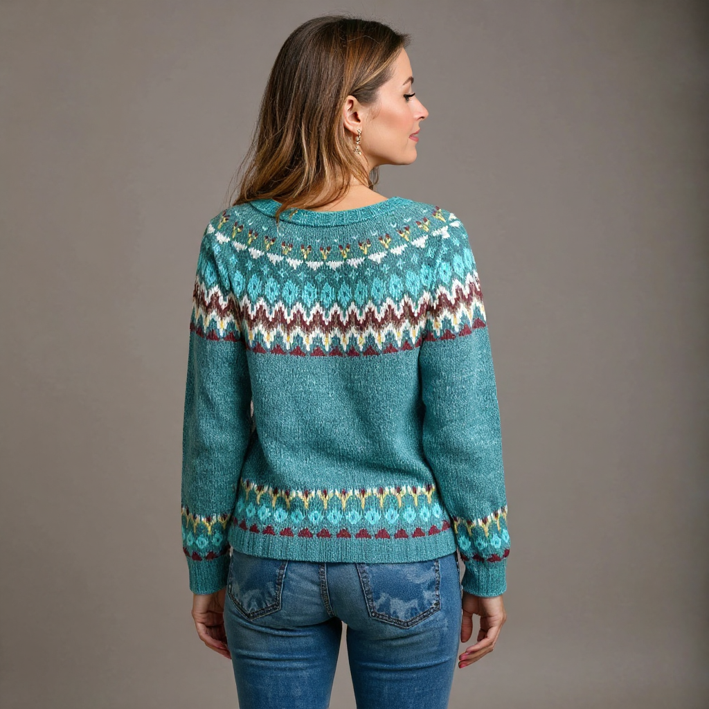 Fair Isle Crew Neck Long Sleeve Knit Sweater 3