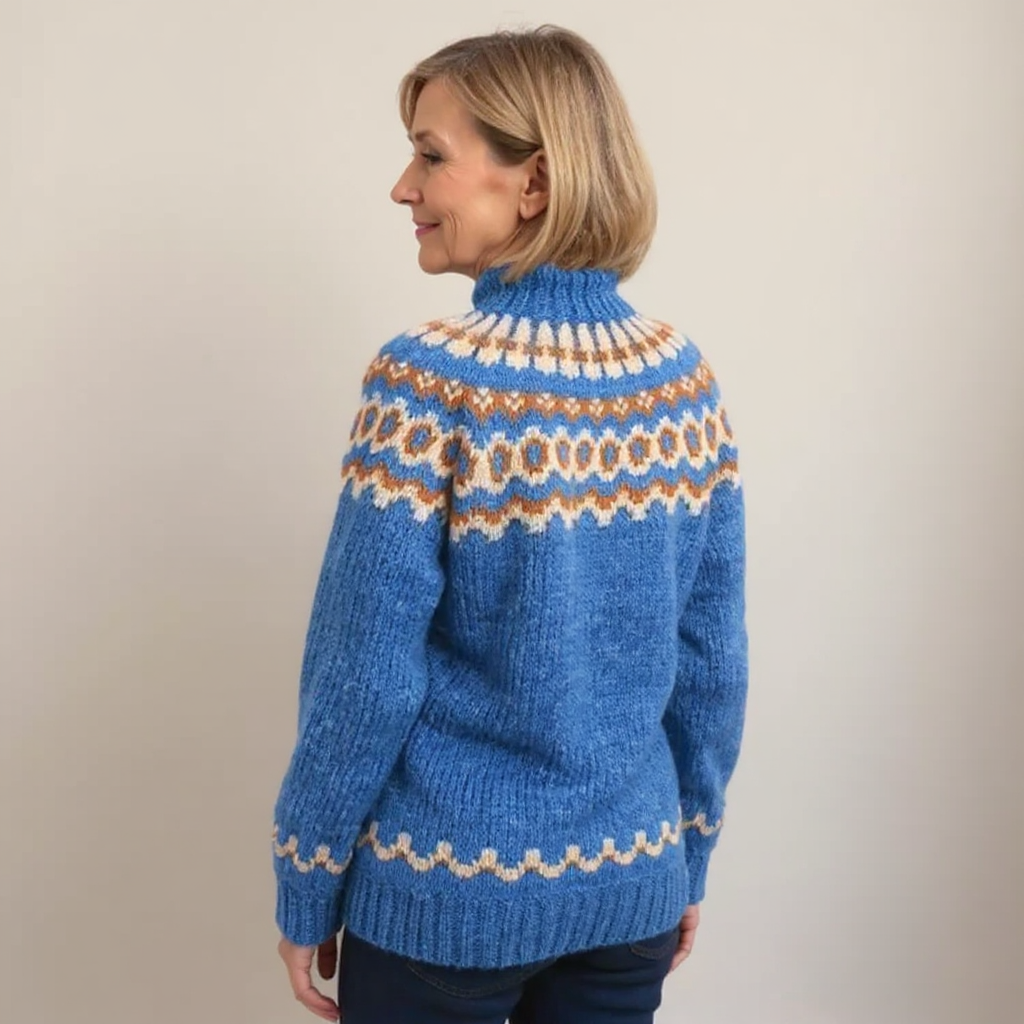 Fair Isle Yoke Mock Neck Knit Sweater 11