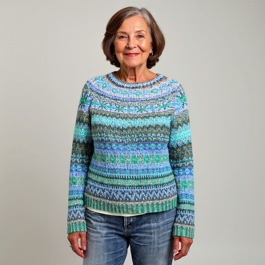 Crew Neck Long Sleeve Fair Isle Knit Sweater