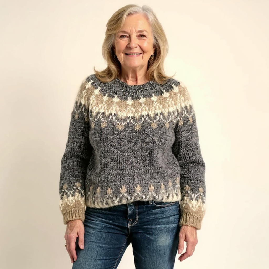 Fair Isle Crew Neck Long Sleeve Knit Sweater 5