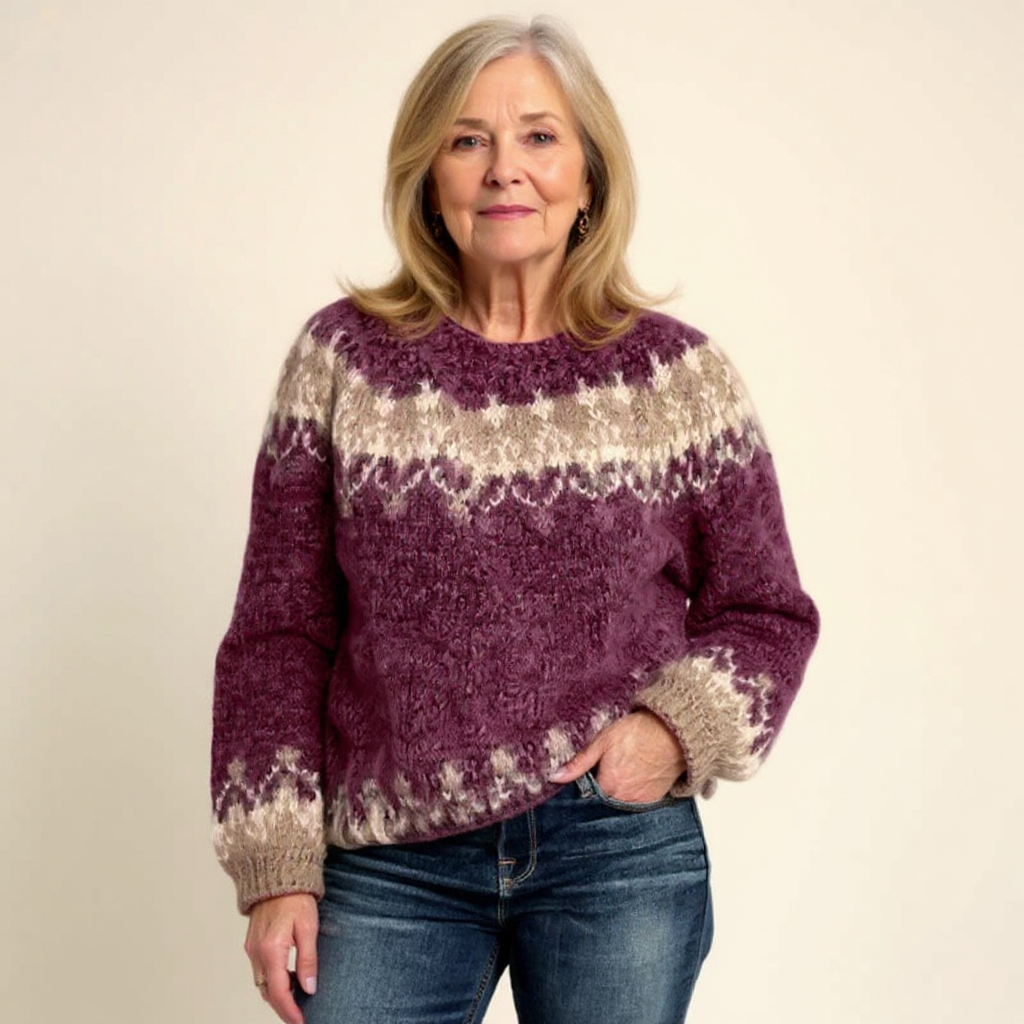 Fair Isle Crew Neck Long Sleeve Knit Sweater 7