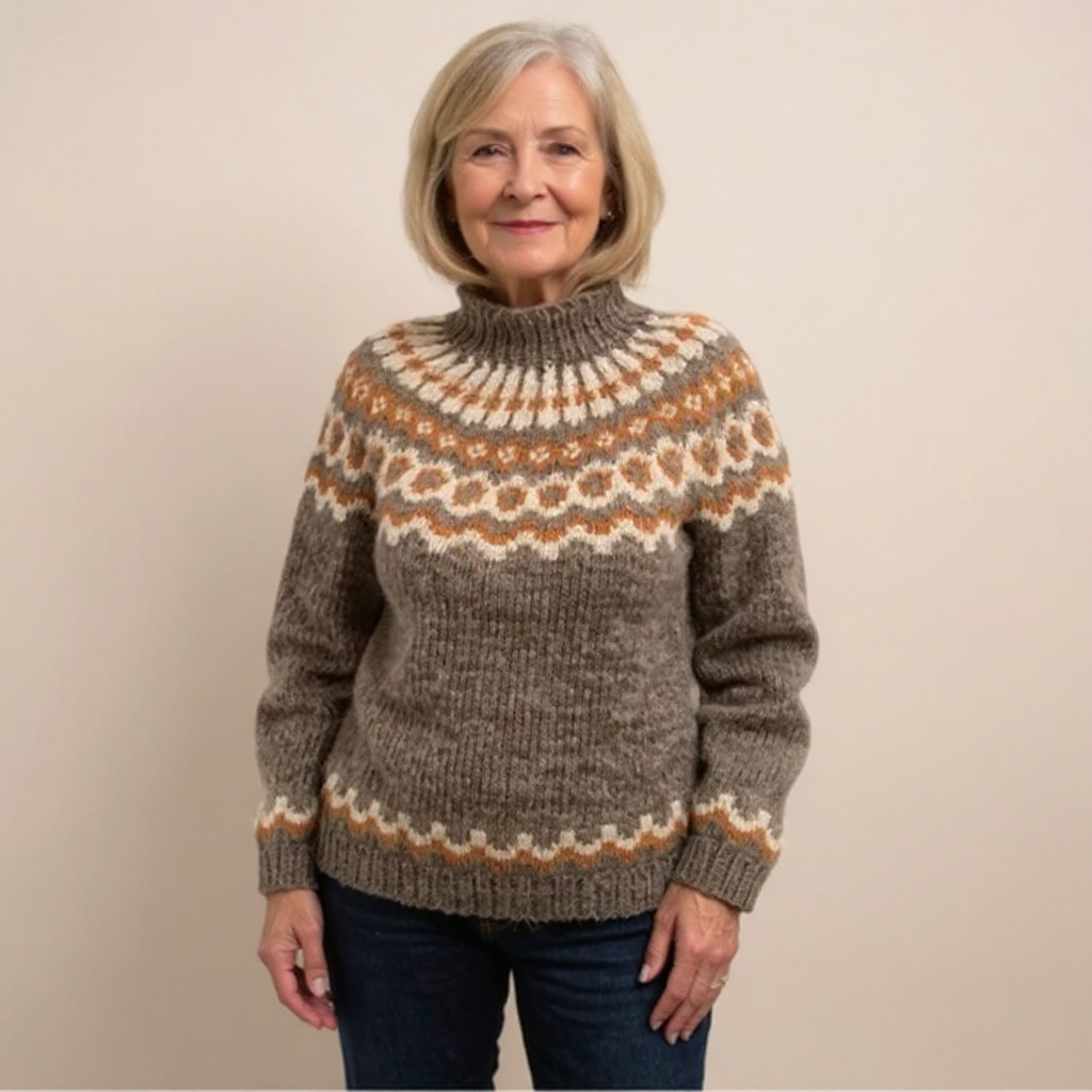 Fair Isle Yoke Mock Neck Knit Sweater 4
