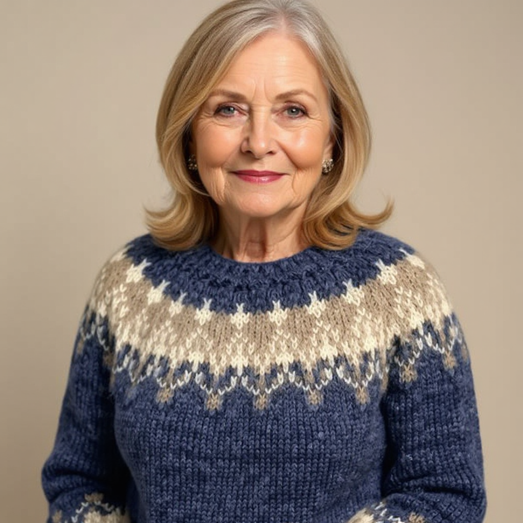 Fair Isle Crew Neck Long Sleeve Knit Sweater 15