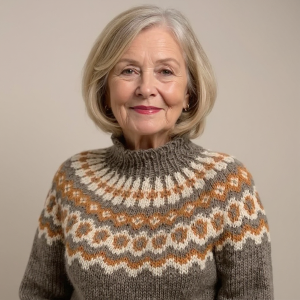 Fair Isle Yoke Mock Neck Knit Sweater 12