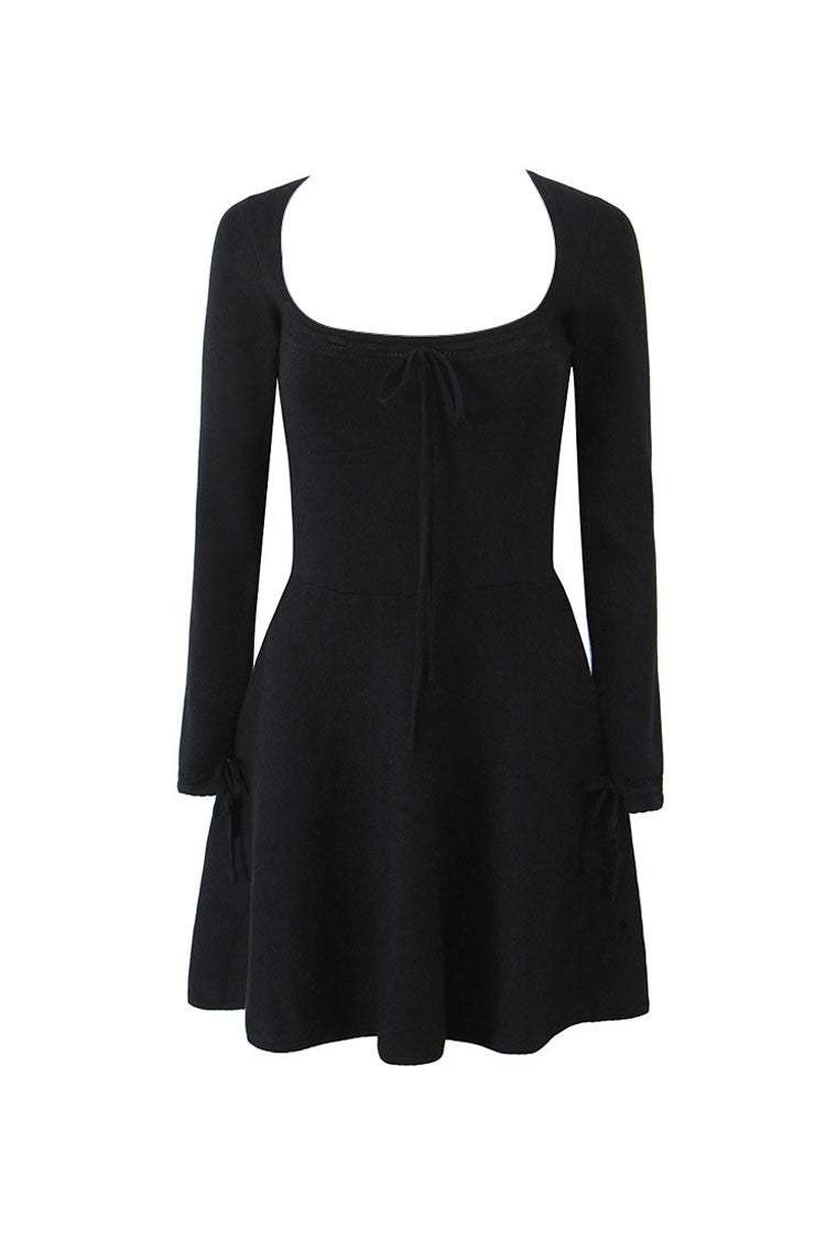 Rosedress Square Neck Bow Tie Long Sleeve Mini Sweater Dress