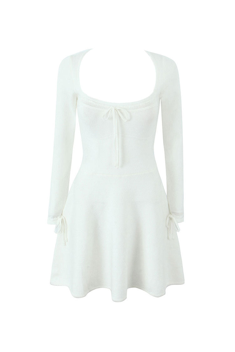 Rosedress Square Neck Bow Tie Long Sleeve Mini Sweater Dress
