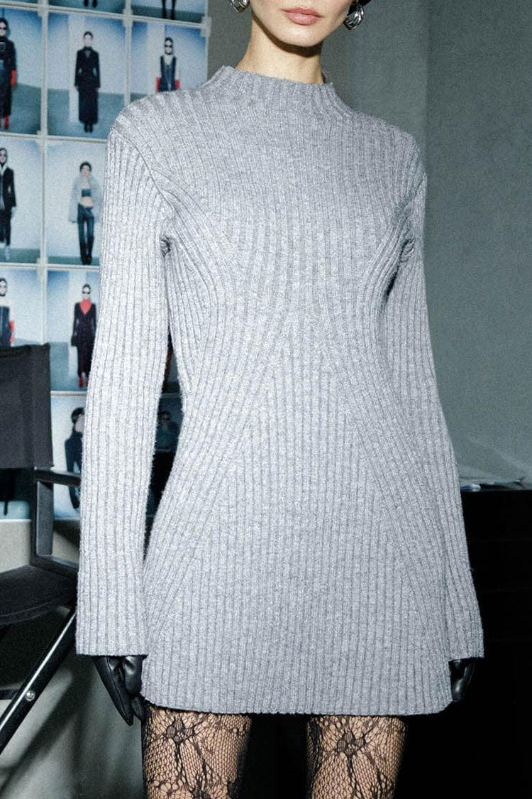 Rosedress French Style Mock Neck Rib Knit Sweater Dress