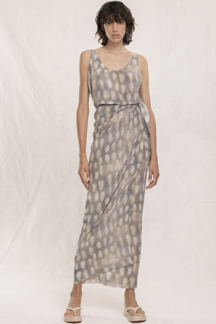 Shell Print Scoop Neck Sleeveless Tie Side Wrap Maxi Dress