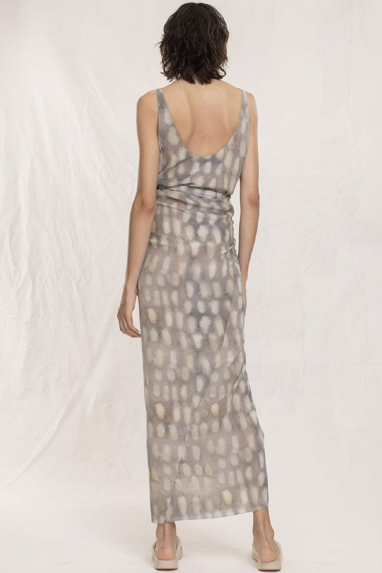 Shell Print Scoop Neck Sleeveless Tie Side Wrap Maxi Dress 3