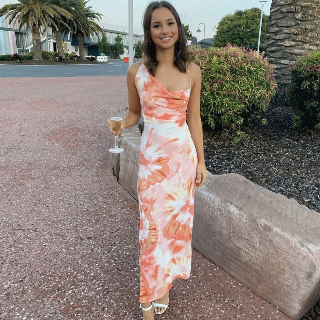 Floral Print Cowl Neck Backless Slip Maxi Dress 3