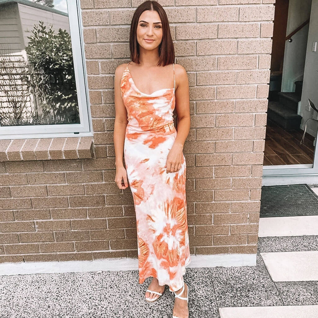 Floral Print Cowl Neck Backless Slip Maxi Dress 2