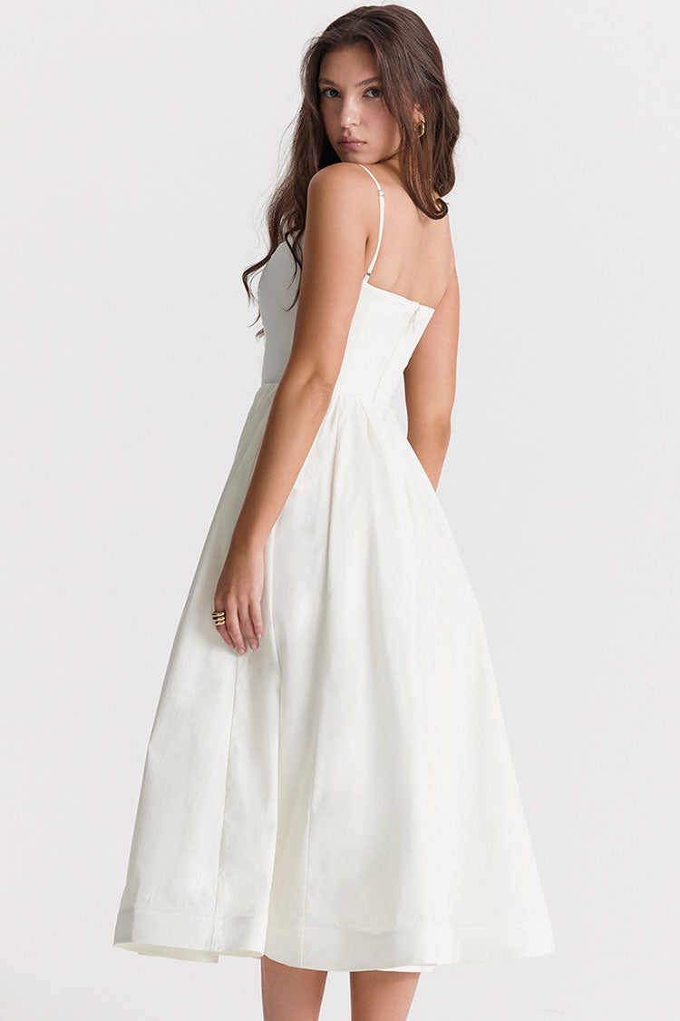 Fresh Scoop Neck Spaghetti Strap Pocket Trim Fit & Flare Midi Sundress - White  Fashionpara