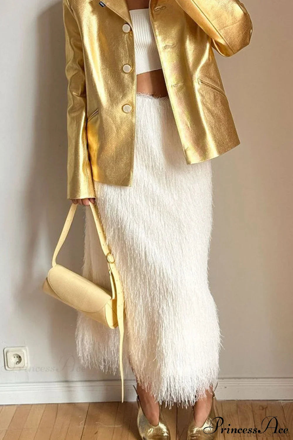 Fringe High Waist A-Line Midi Skirt